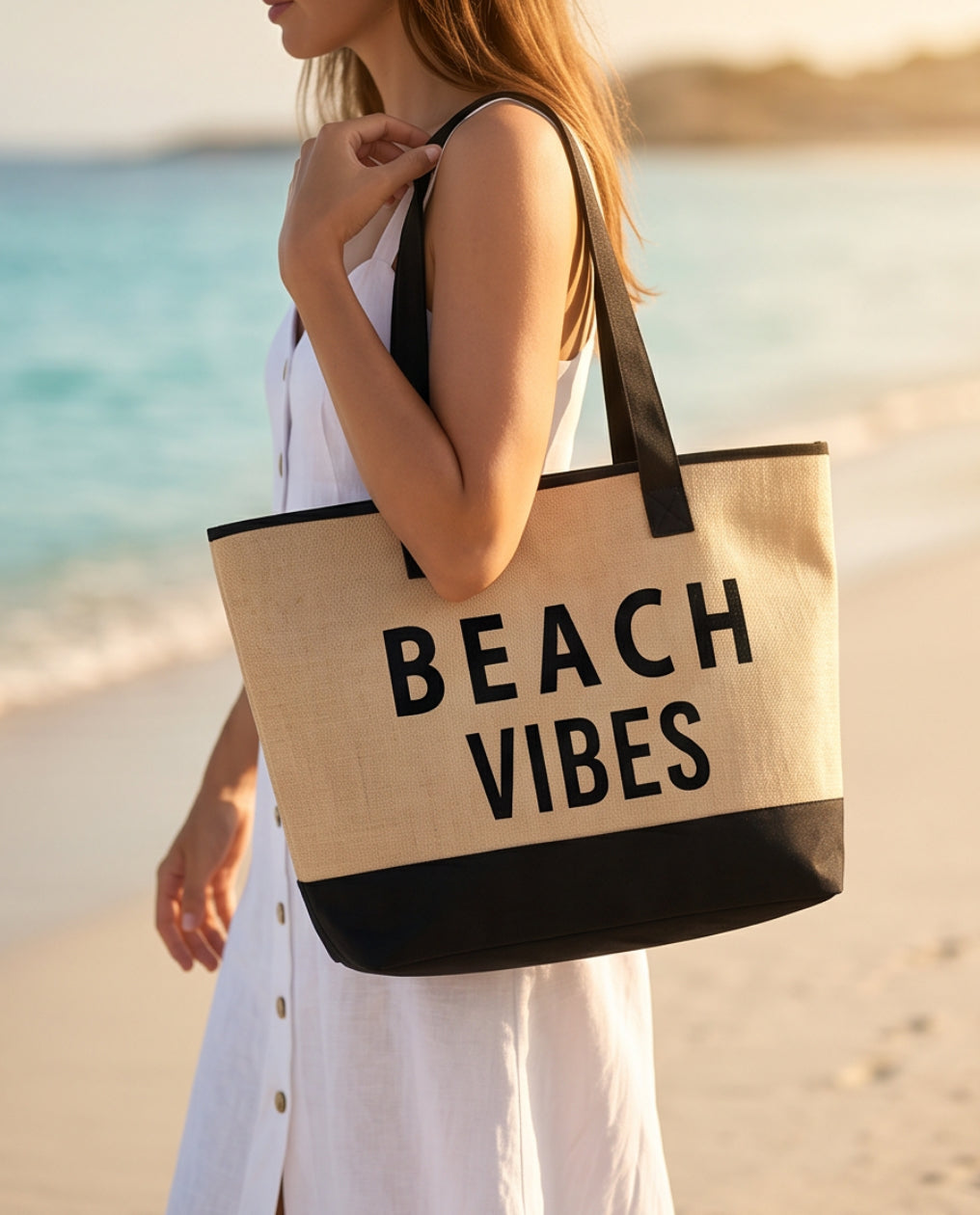 Beach bag and hat (brown)- شنطة وقبعة بحر (بني)