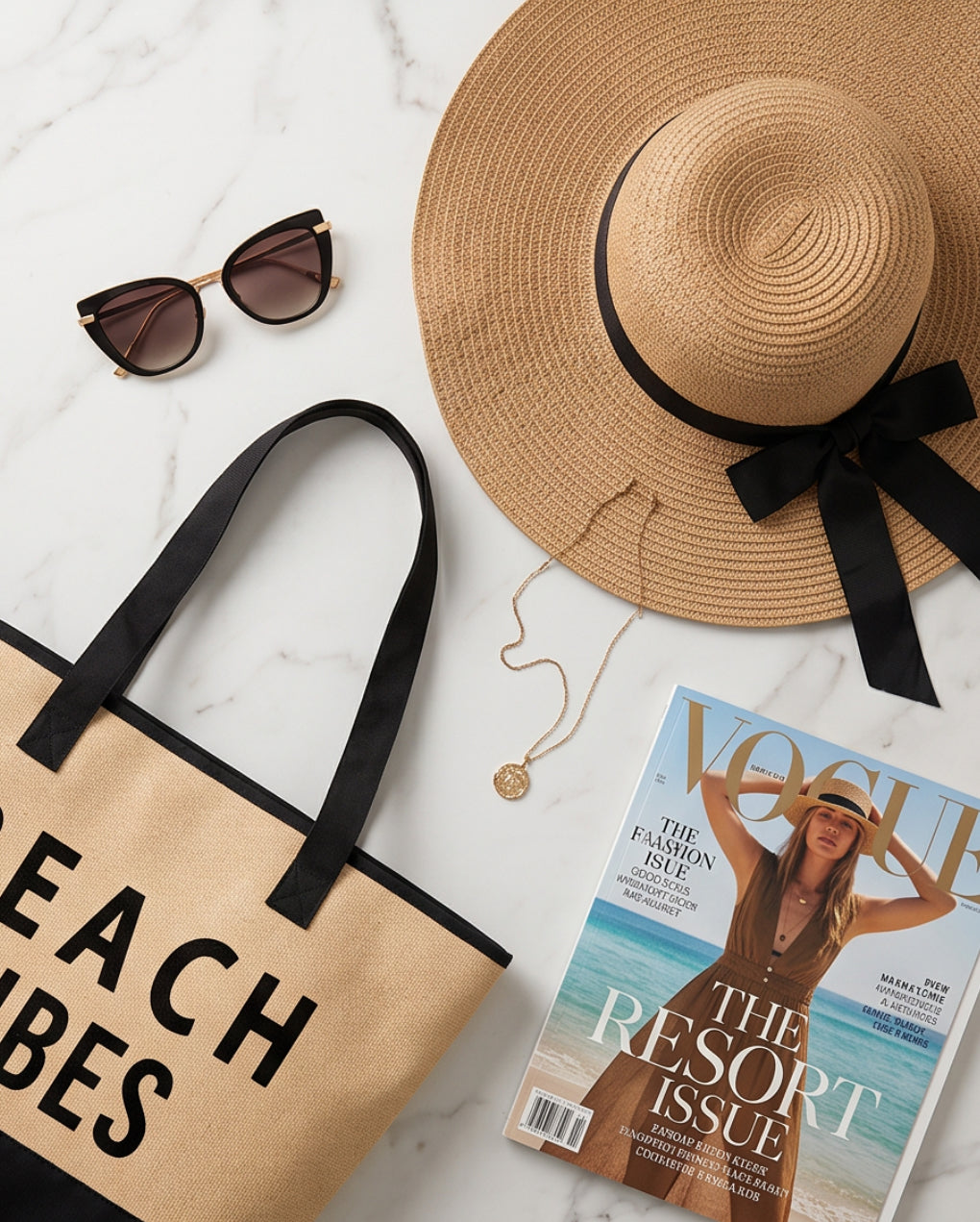Beach bag and hat (brown)- شنطة وقبعة بحر (بني)