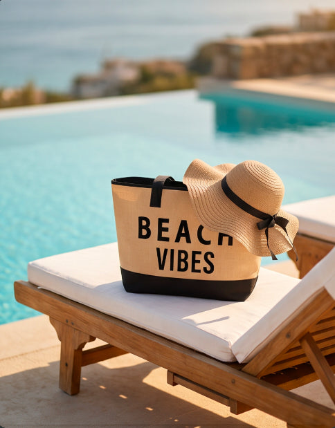 Beach bag and hat (brown)- شنطة وقبعة بحر (بني)