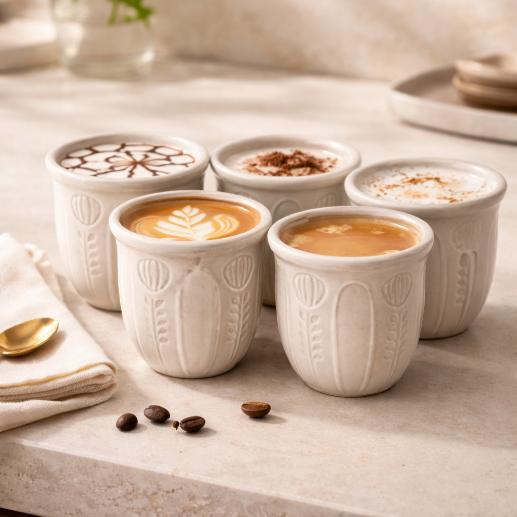 Arabic coffee cups set of 6 pieces beige - (طقم فناجين عدد ٦ (بيج