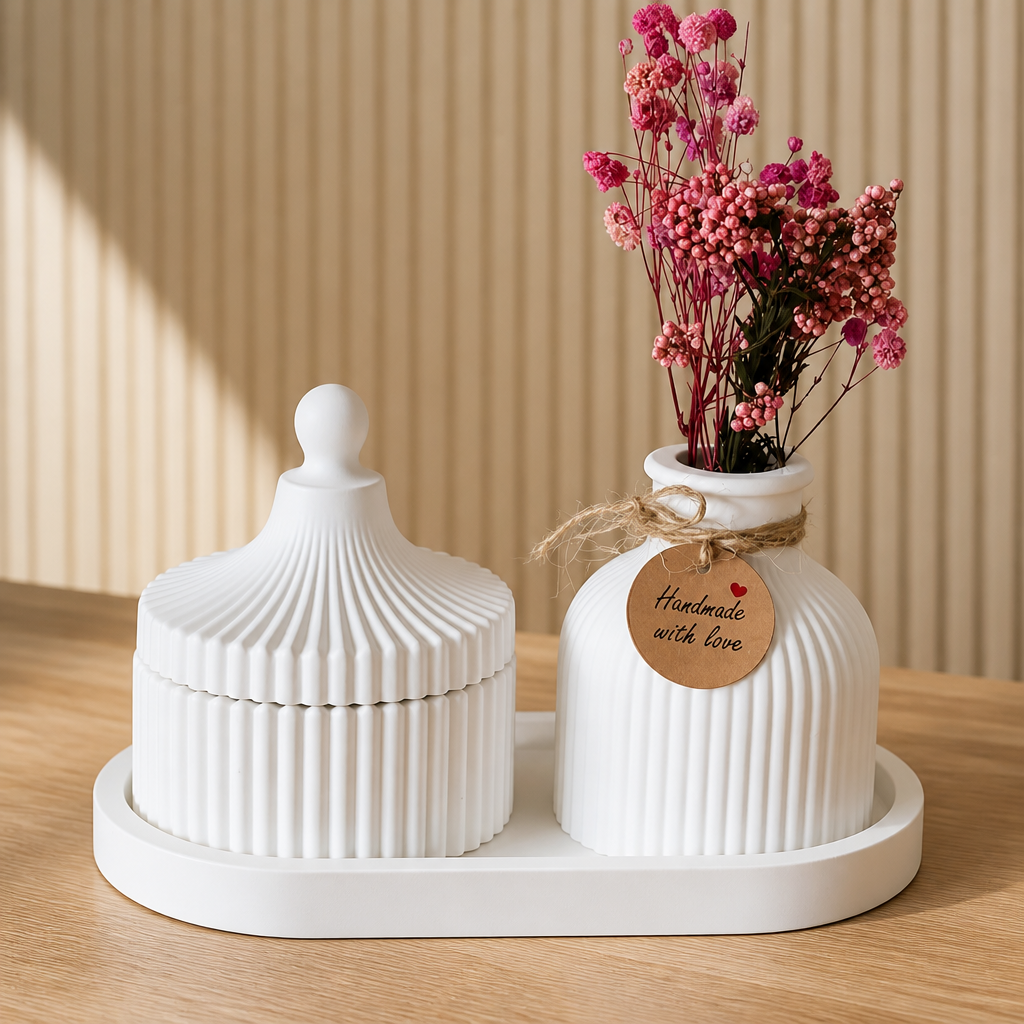Set of 3 pec tray min vase and cup