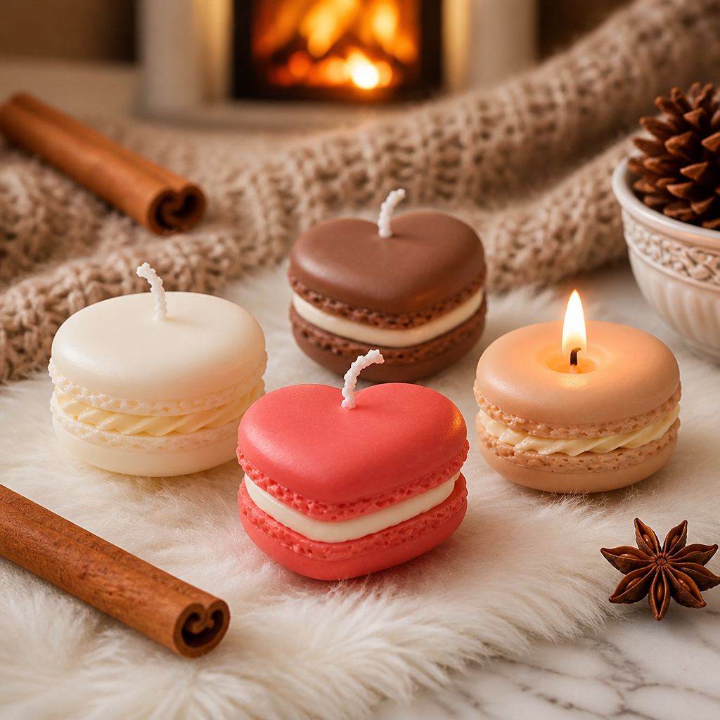 5 pcs heart and round macaron candles