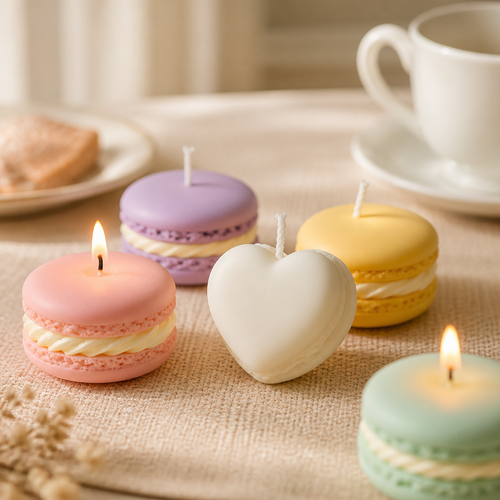 5 pcs heart and round macaron candles