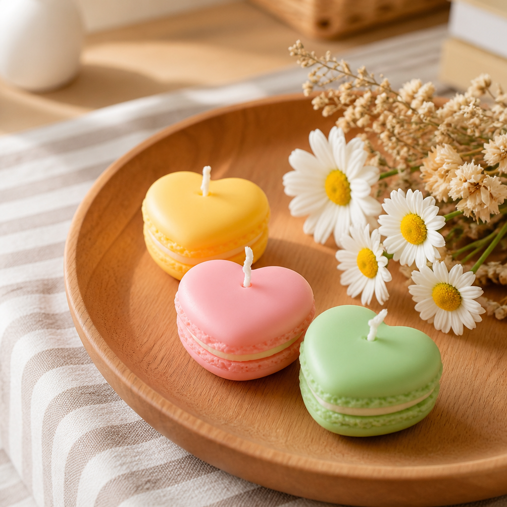 5 pcs heart and round macaron candles