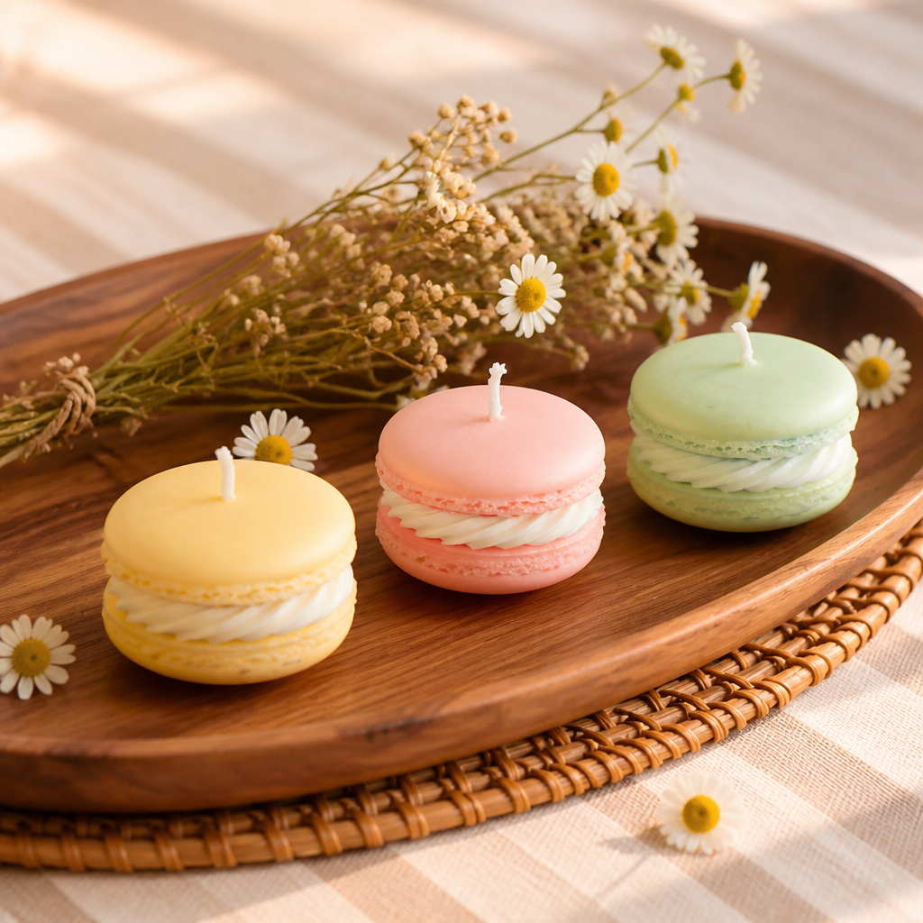 5 pcs heart and round macaron candles